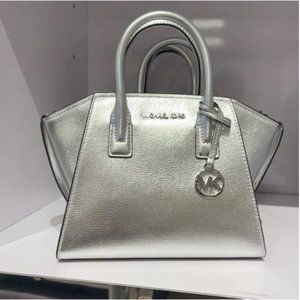 Michael Kors Avril Small Leather Top-Zip Satchel Color Silver